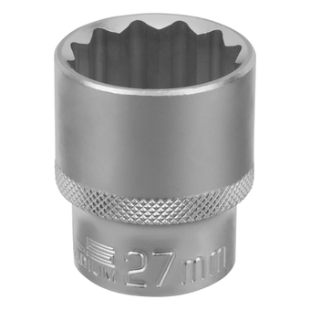 Головка торцевая, 27 мм, двенадцатигранная, CrV, под квадрат 1/2, хромированная Stels