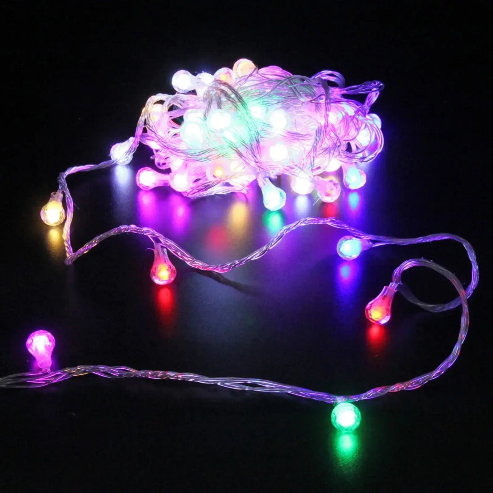 Гирлянда для дома НИТЬ «Сияющая капля» 10 м 60 ламп LED, прозр.пров, 8 реж,IP-20, Мультицвет (возможность соединения)