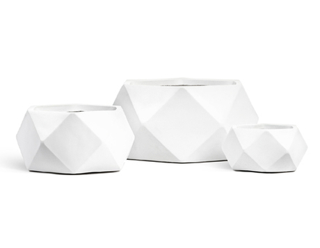 Кашпо TREEZ ERGO - серия Rombo - Низкая чаша-многогранник - Белый камень