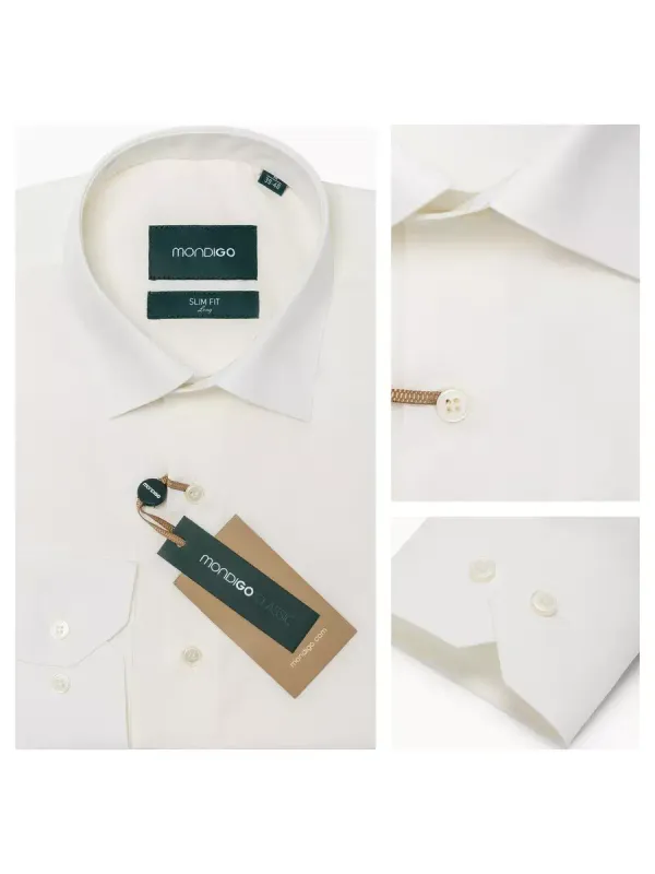 Рубашка на высокий рост LONG SLIM FIT с длинным рукавом, молочная