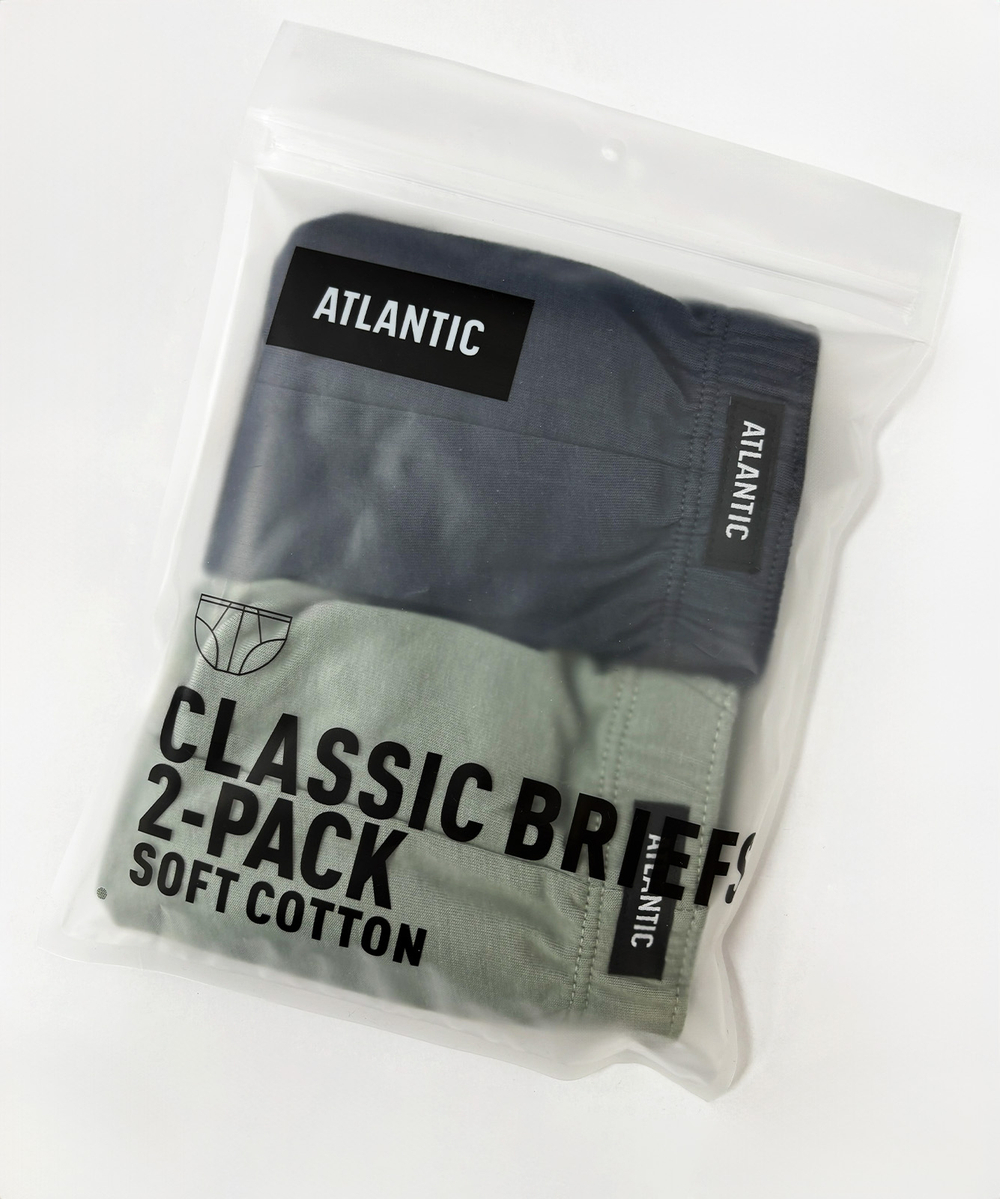 Мужские трусы слипы классика Atlantic, набор 2 шт., хлопок, светло-зеленые + графитовые, 2RMP-006