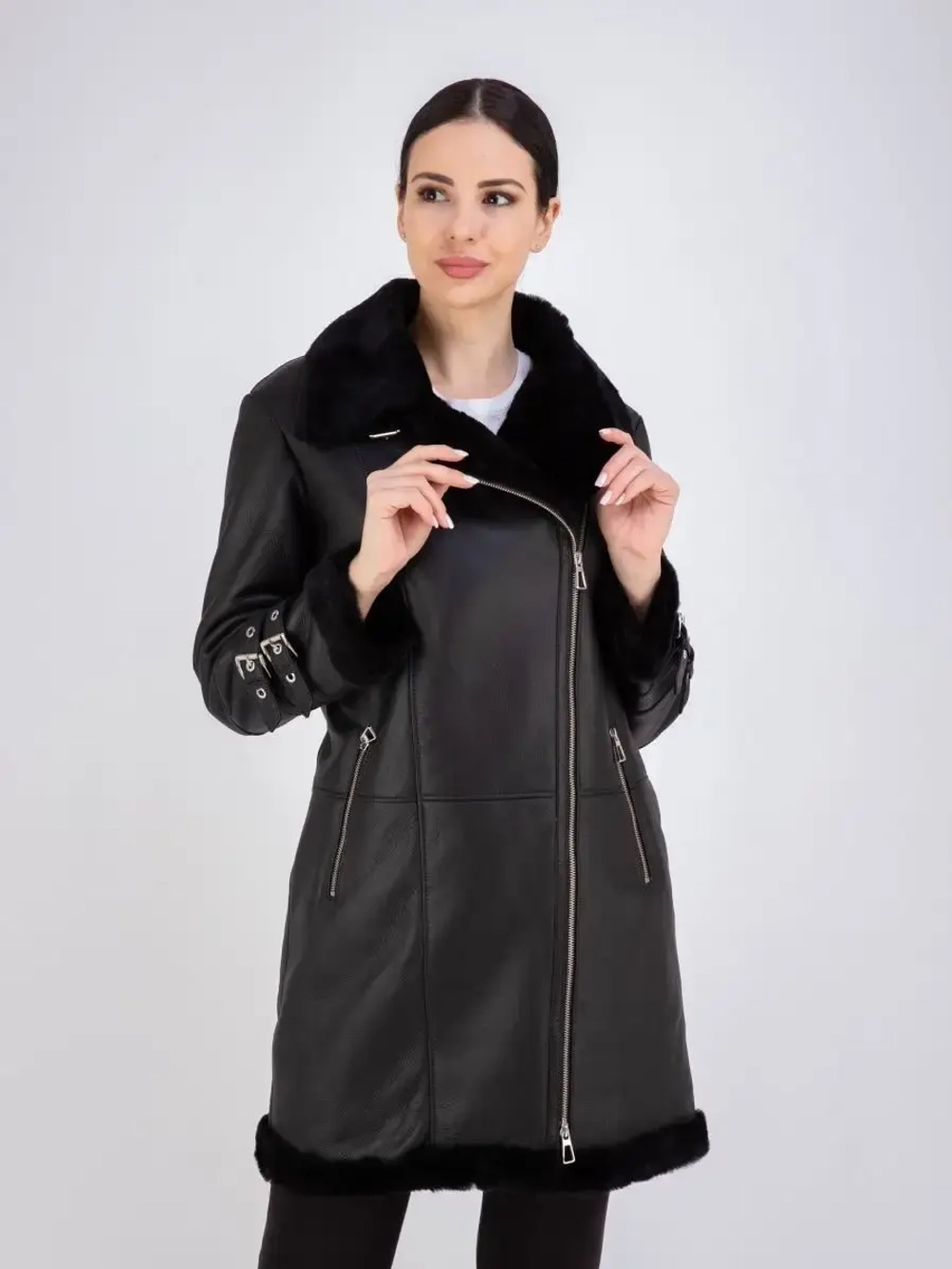 Дубленка натуральная авиатор длинная Турция