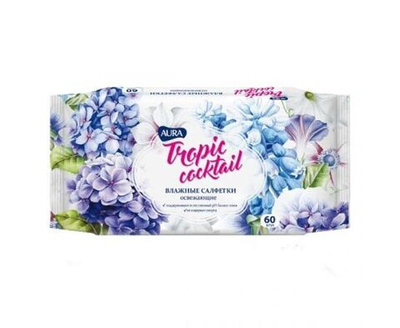 Влажные салфетки 60шт/уп освежающие с антибактериальным эффектом AURA Tropic cocktail Коттон Клаб