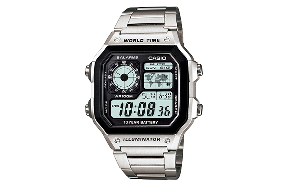 CASIO Illuminator Silver And Black Digital Watch AE1200WHD-1A Black Watch AE-1200WHD-1A