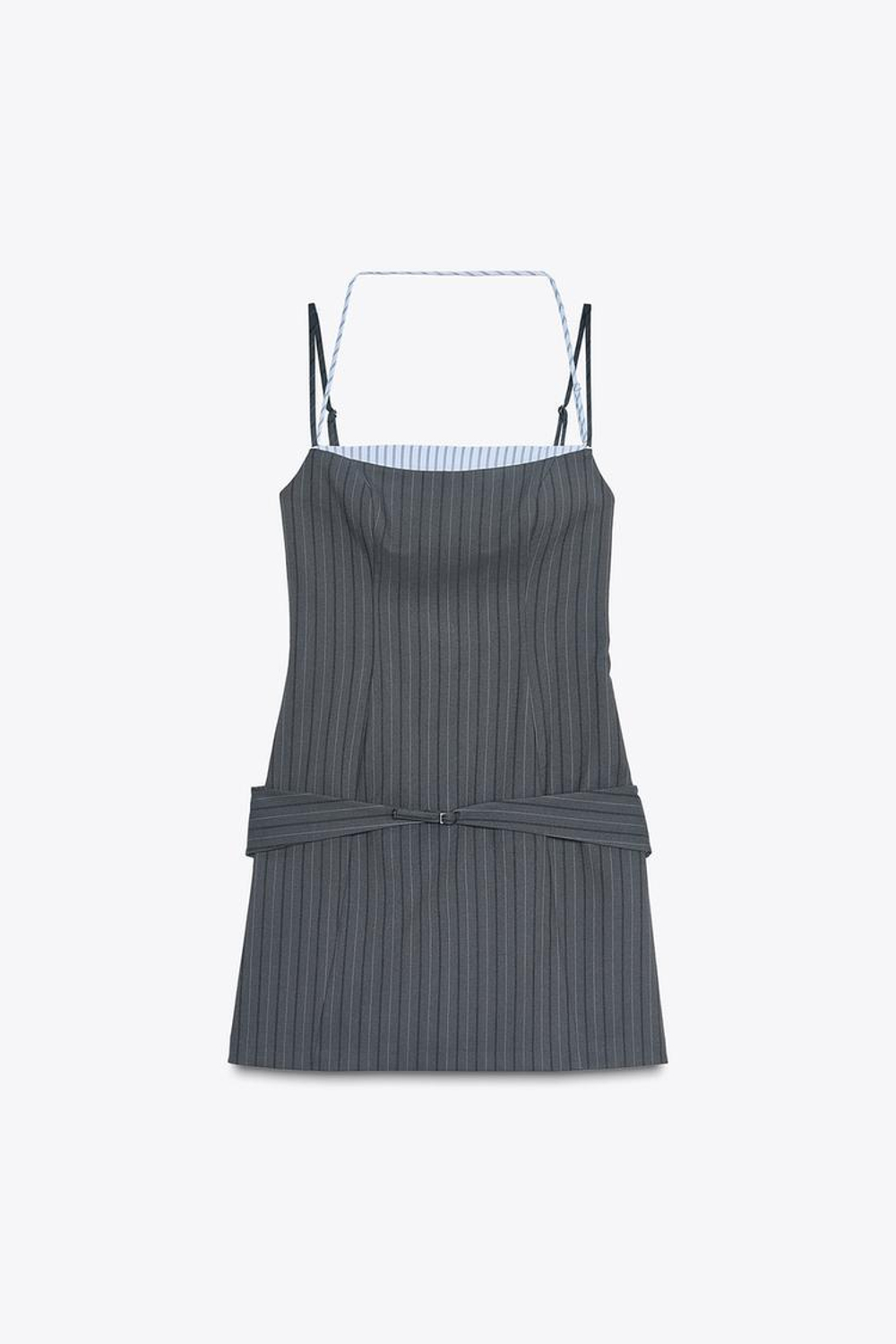 ZARA КОМБИНИРОВАННОЕ ПЛАТЬЕ В ПОЛОСКУ, СЕРО-СИНИЙ