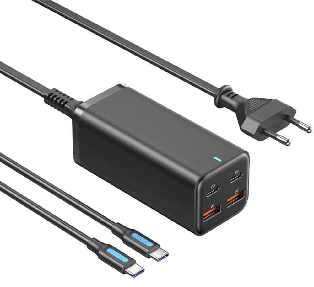 Зарядное устройство Vention FBSBG-EU 4-PORT USB USB, USB Type-C черный Зарядное устройство Vention FBSBG-EU 4-PORT USB USB, USB Type-C черный