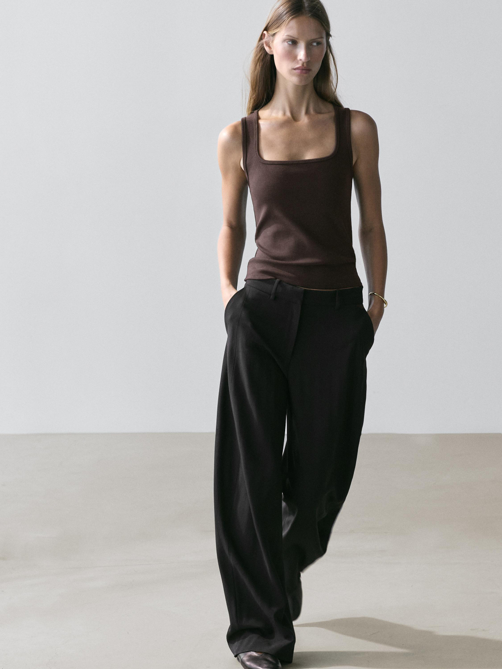 Massimo Dutti Топ без рукавов с квадратным вырезом, коричневый