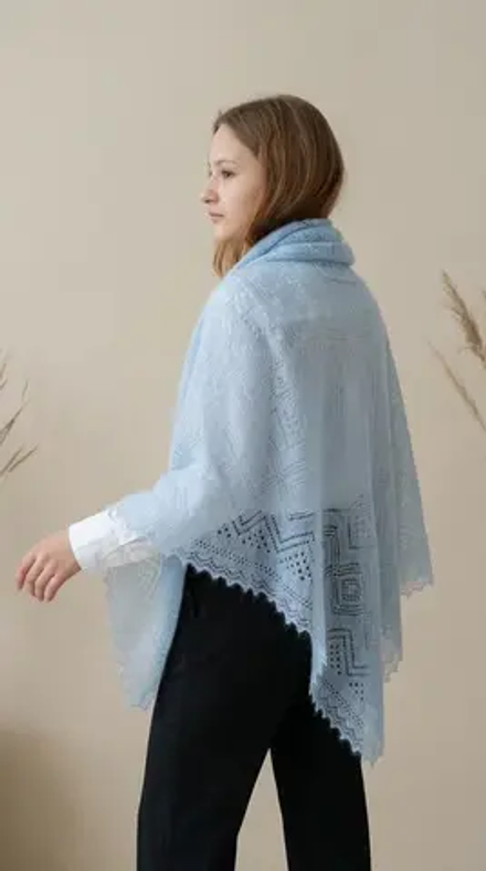 Оренбургский пуховый платок-паутинка А130-04 голубой
