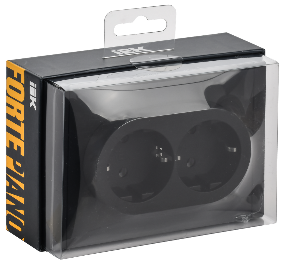 FORTE&PIANO Розетка 2-местная с заземлением без защитных шторок безвинтовое крепление 16А FP124M металл черный IEK