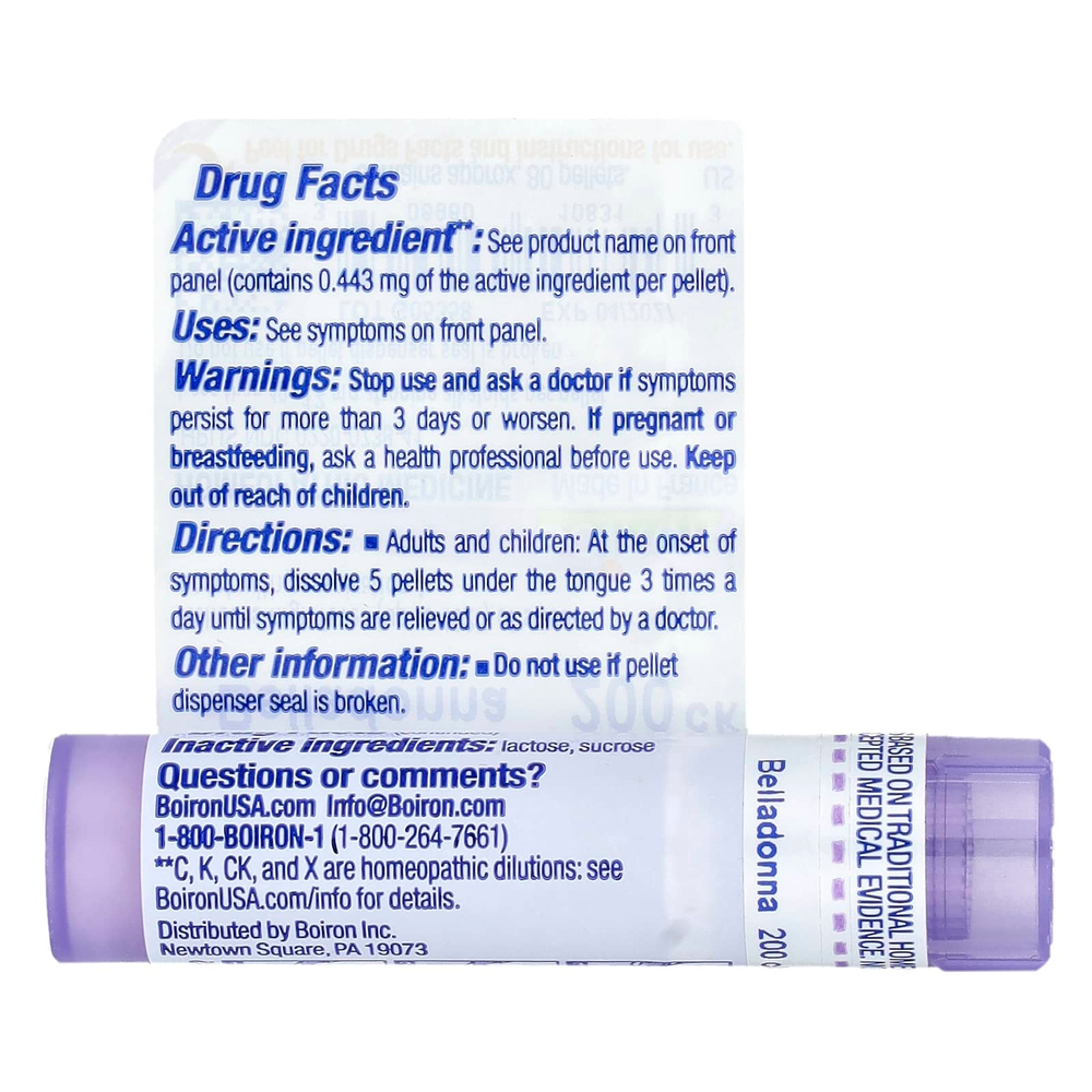 Boiron, Belladonna, 200CK, для снятия лихорадки, примерно 80 гранул