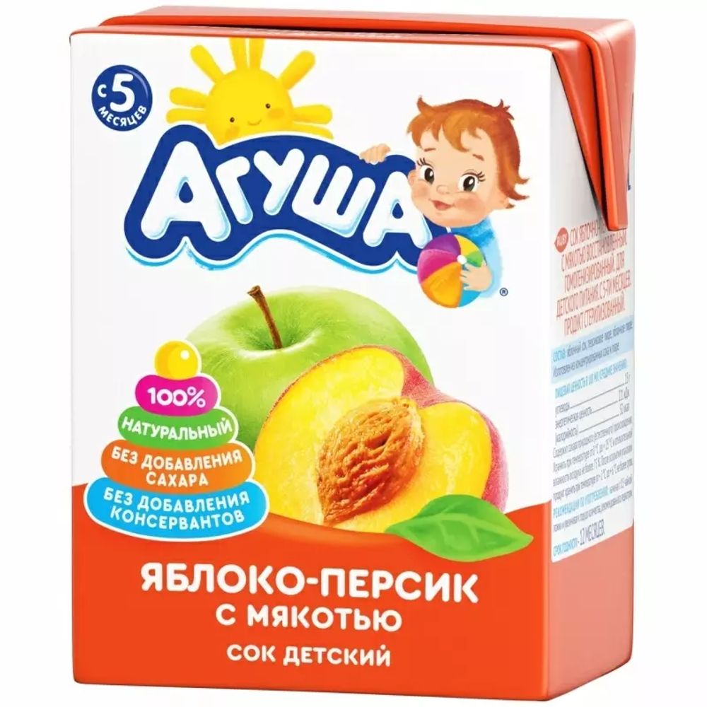 Сок Агуша, яблоко/персик, 0,2 л