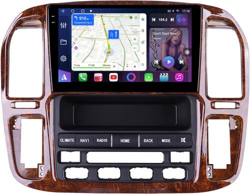 Магнитола для Toyota Land Cruiser 100, Lexus LX470 1998-2002 (климат на ШГУ, рамка дерево) - FarCar S400-TS18 монитор 9.5" QLED на Android 14, CarPlay, 4G SIM-слот
