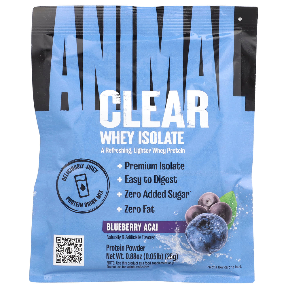 Animal, Прозрачный изолят сыворотки, голубика и асаи, 9 отдельных пакетиков по 25 г (0,05 фунта)