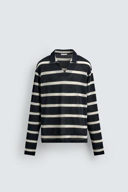 ZARA ЖАККАРДОВОЕ ПОЛО В ПОЛОСКУ, МОРСКОЙ СИНИЙ