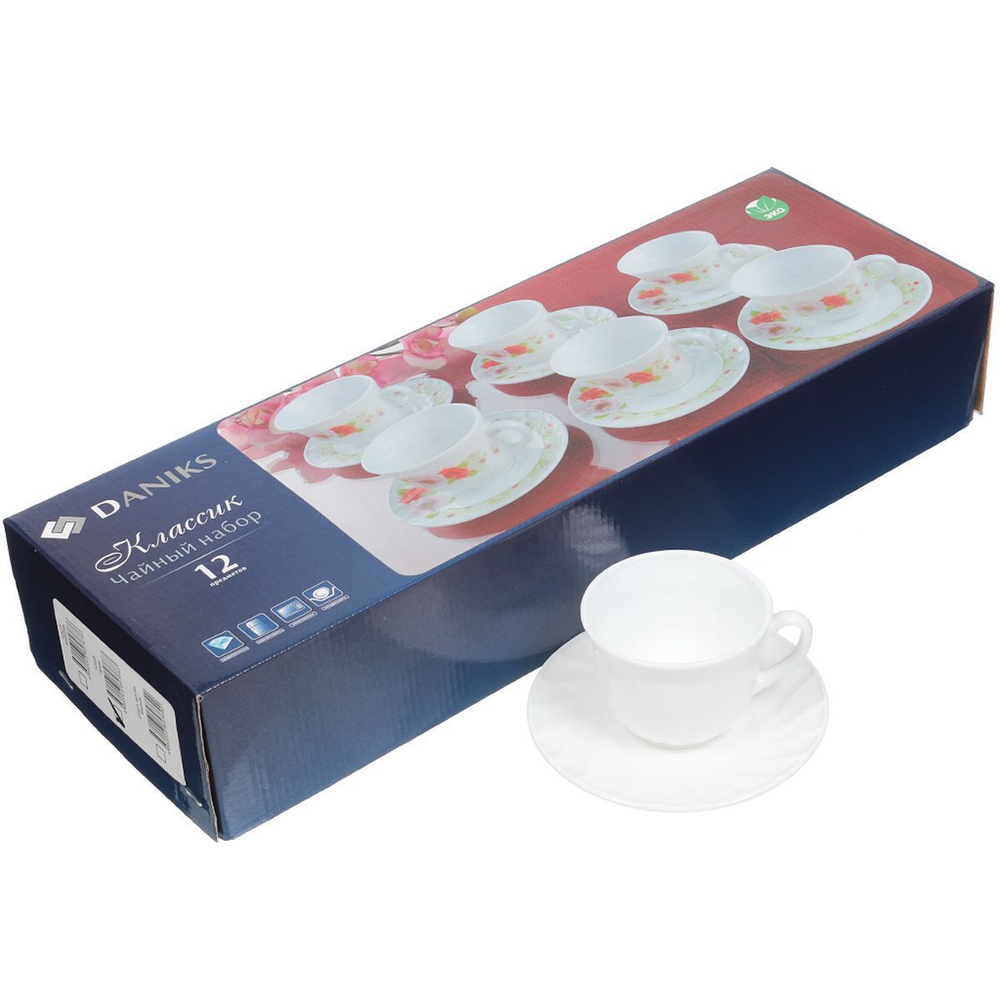 Набор чайный стеклокерам, 12 пр, 6 перс, 190 мл, Daniks, Белый, подар уп