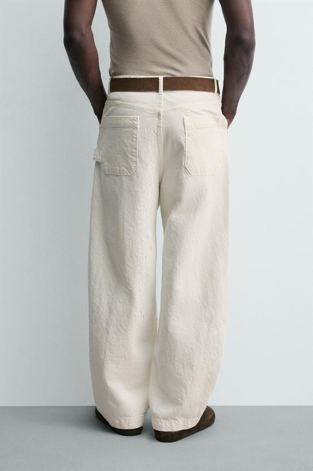 ZARA БРЮКИ RELAXED FIT КАРГО, ЖЕЛТОВАТО-БЕЛЫЙ
