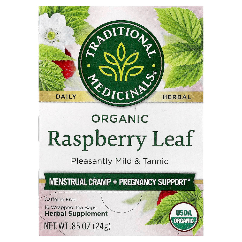 Traditional Medicinals, листья органической малины, без кофеина, 16 чайных пакетиков, 24 г (0,85 унции)