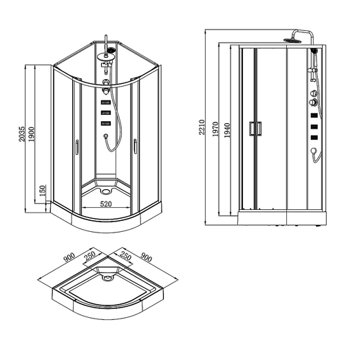 Душевая кабина Loranto NEO 90x90x(190+15) с низким поддоном 15см, прозрачное закаленное стекло 5 мм, задние стеклянные стенки белые, профиль черный-матовый (CS-21811)