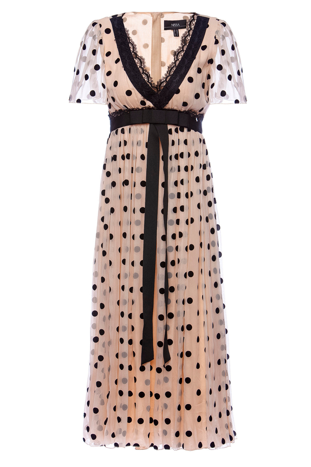 Платье в горошек с V-образным вырезом из шёлка и кружева