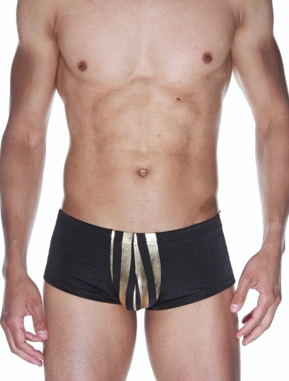 Мужские трусы-хипсы с золотистыми полосками (Размер: L-XL) (Цвет: черный с золотистым)