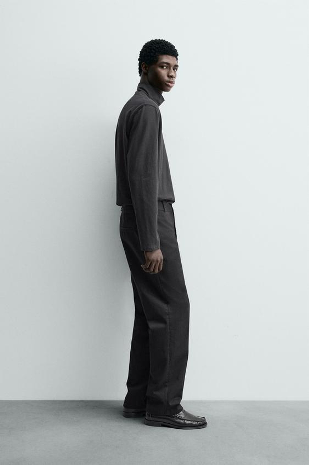 ZARA БРЮКИ ЧИНОС OVERSIZE-FIT, ЧЕРНЫЙ