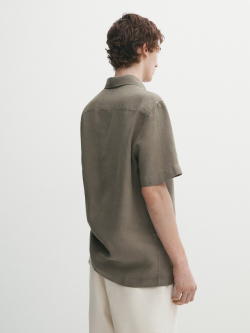 Massimo Dutti Рубашка из 100% льна с короткими рукавами,  фисташковый