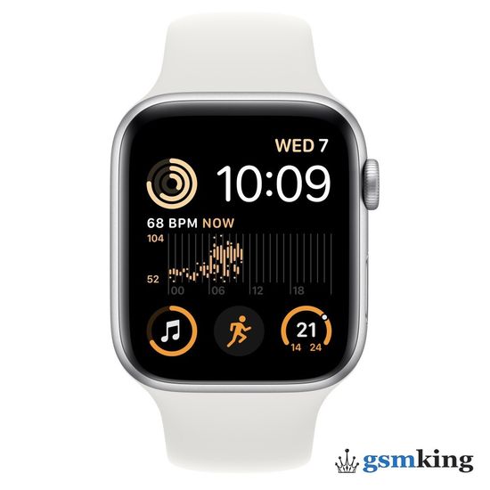 Apple Watch SE 2022 GPS + Cellular 44mm Silver Aluminium Case with White Sport Band