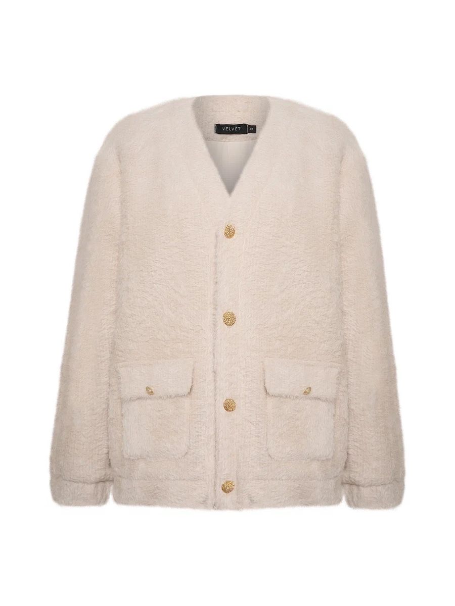 Кардиган из трикотажа с ворсом удлиненный кремовый