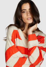 Джемпер вырез V Marc Aurel 81992 оранжевый с бежевым полоса