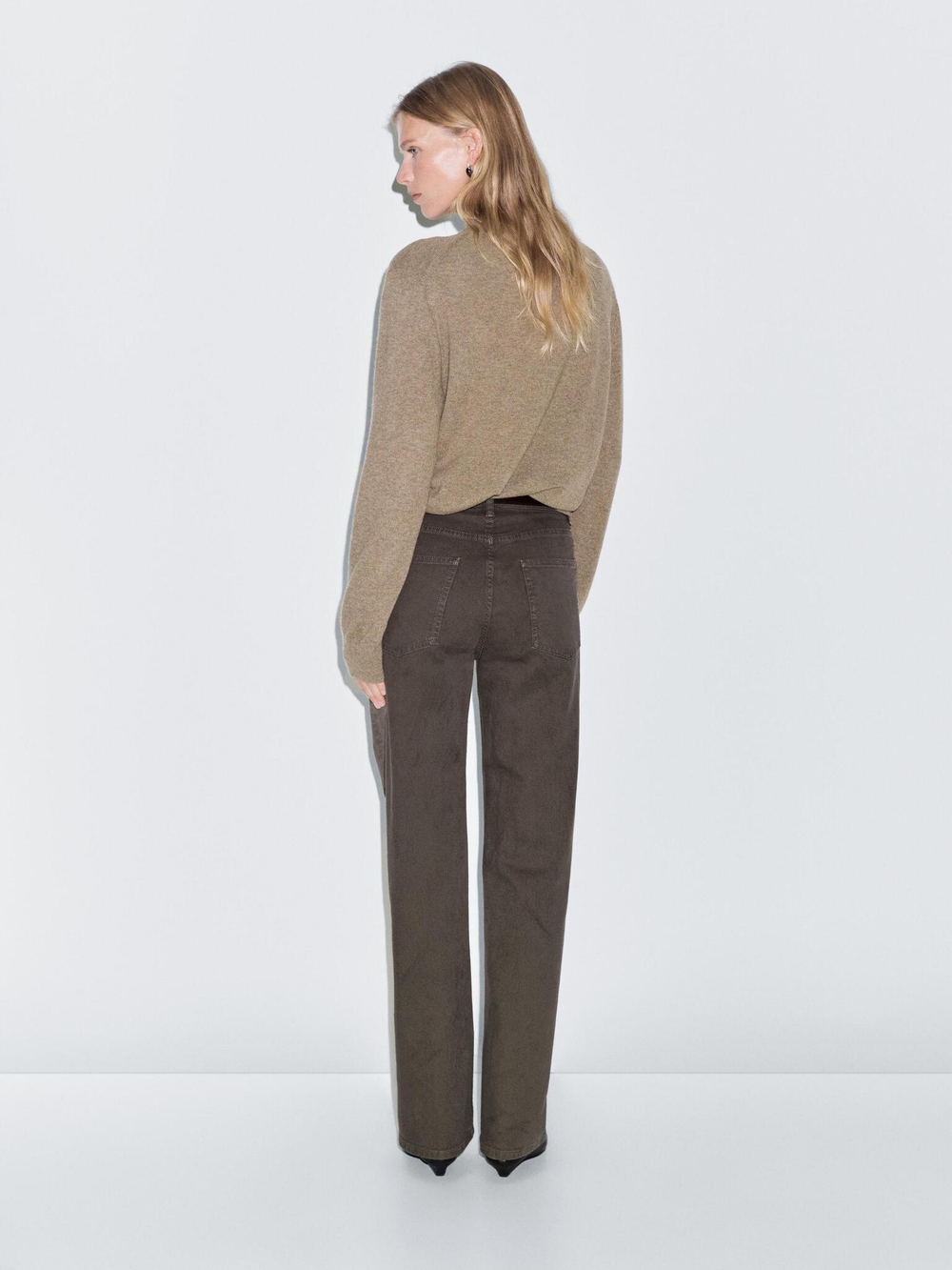 Massimo Dutti Джинсы с высокой талией и широкими штанинами, табачно-коричневый