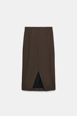 ZARA ЮБКА СО СКЛАДКАМИ И ШЕРСТЬЮ — ZW COLLECTION, СЕРО-КОРИЧНЕВЫЙ