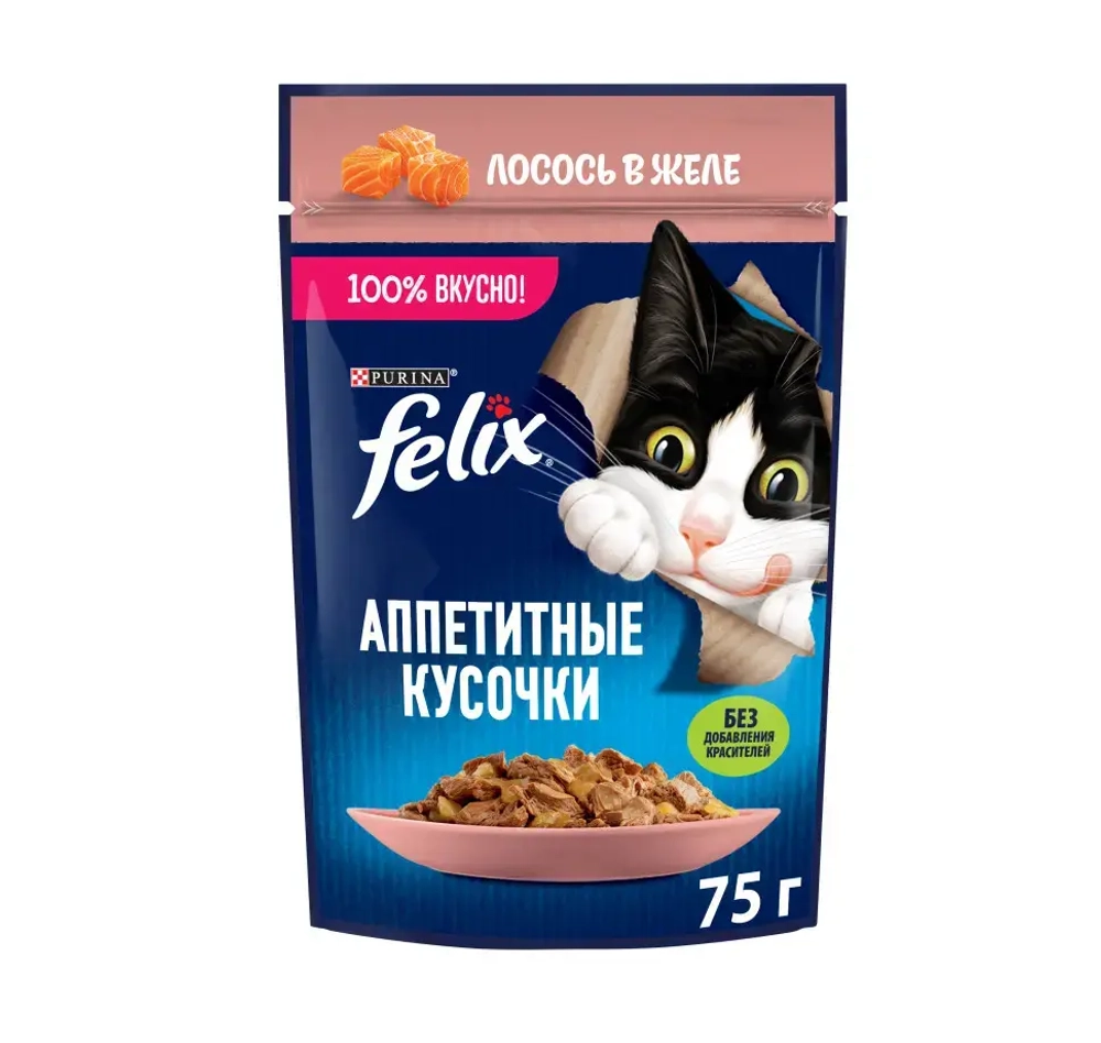 Felix влажный корм для кошек аппетитные кусочки с лососем пауч 75 г