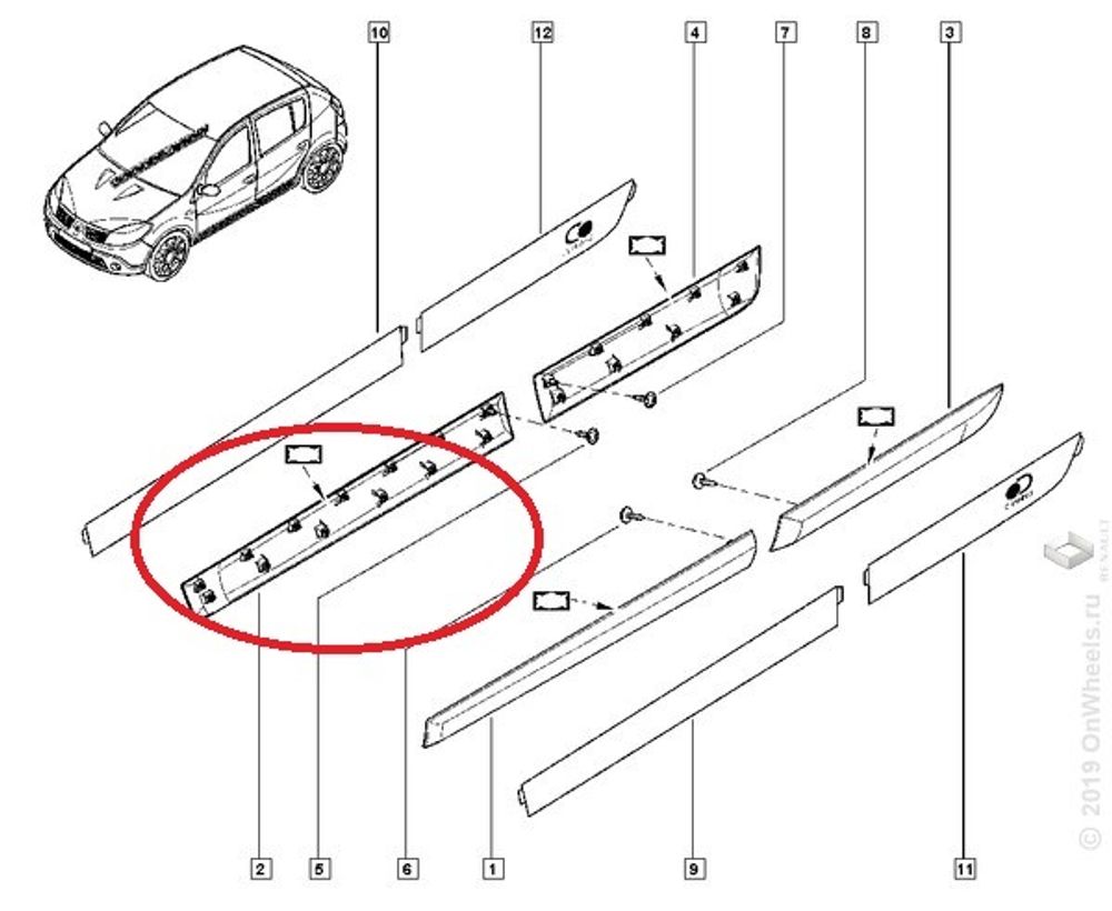 Молдинг двери Renault Sandero I перед. лев. (Renault)