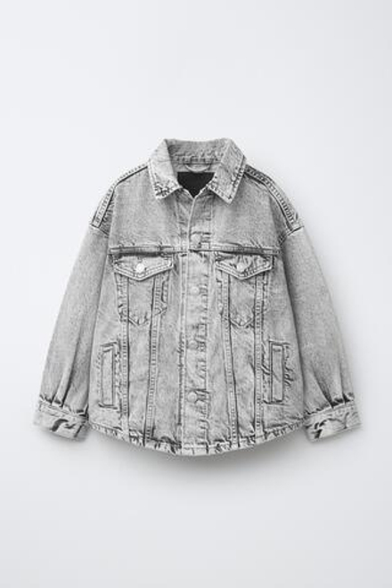 ZARA ДЖИНСОВАЯ КУРТКА-РУБАШКА, СВЕТЛО-СЕРЫЙ