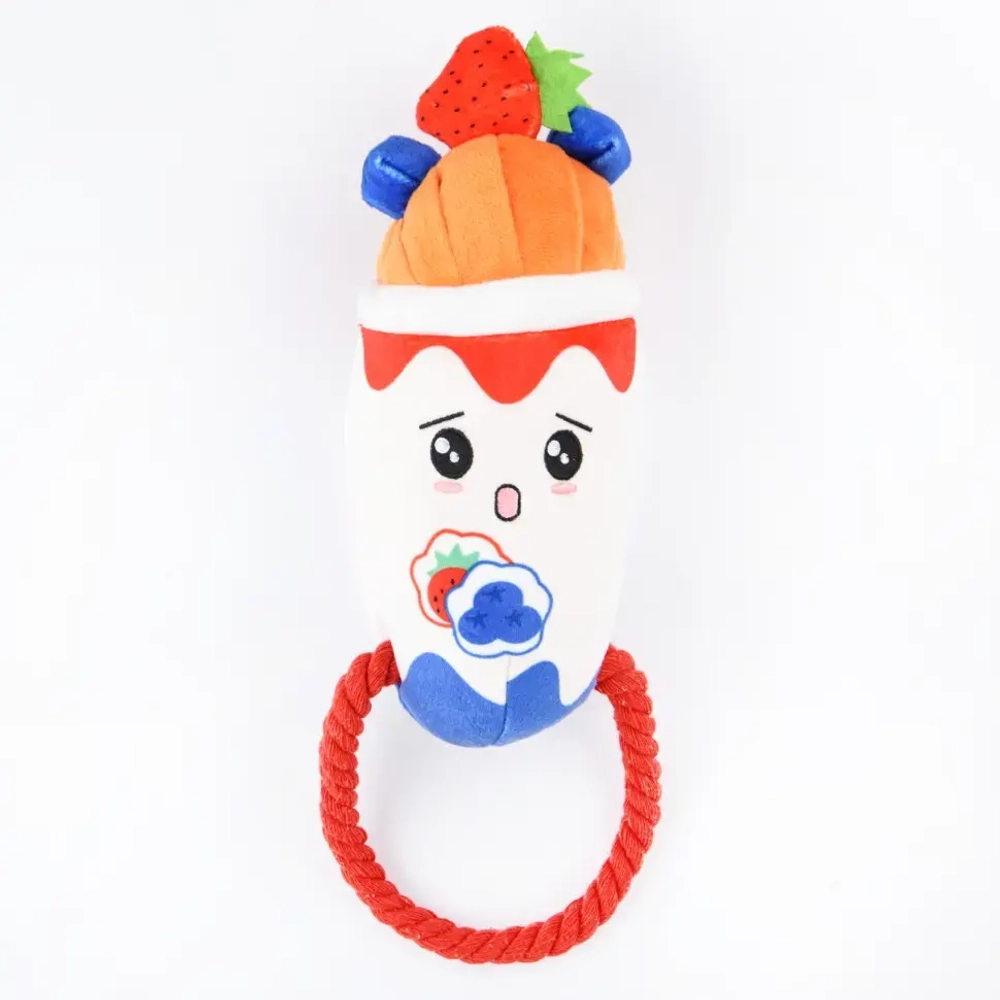 Mr.kranch игрушка для собак "йогурт", плюшевая с канатиком и пищалкой, 19 см