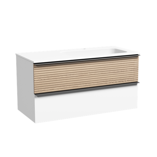 Тумба с раковиной Sancos Delta 100 см DL100RW правая, дуб светлый / матовый белый