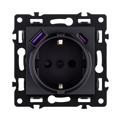 Розетка штепсельная SCHUKO 16A/250 В с USB A+C 20W, черный Kollinger Asthetik AS-016BK