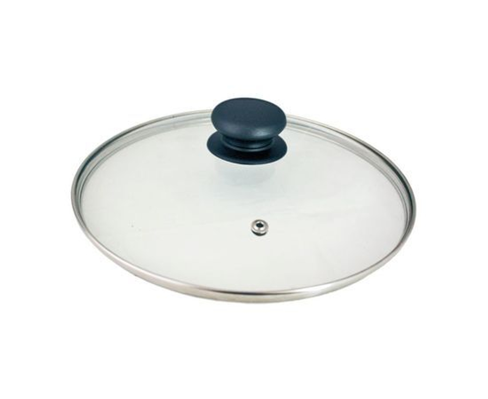 Крышка для сковороды 28см, стеклянная, металлический ободок, паровыпуск HomeWay