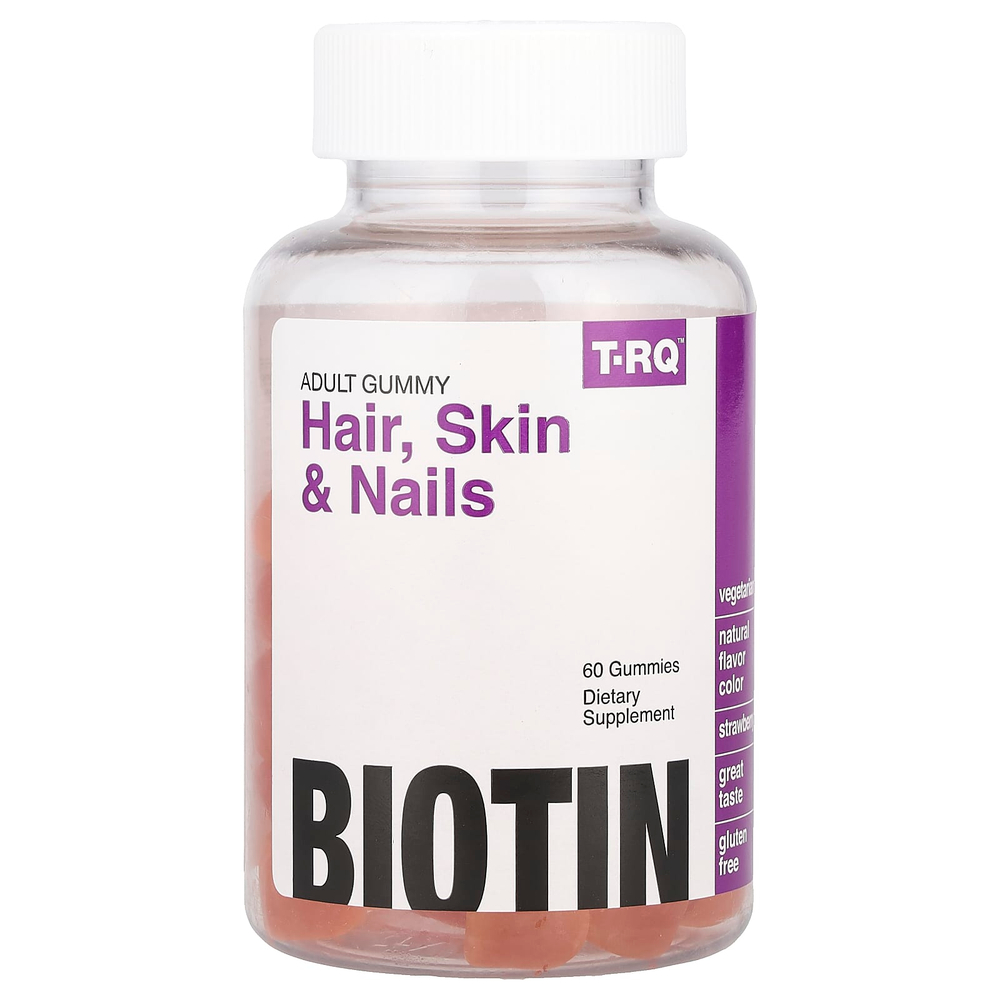 T-RQ, Жевательные мармеладки для взрослых, для волос, кожи и ногтей, со вкусом клубники, 60 жевательных таблеток