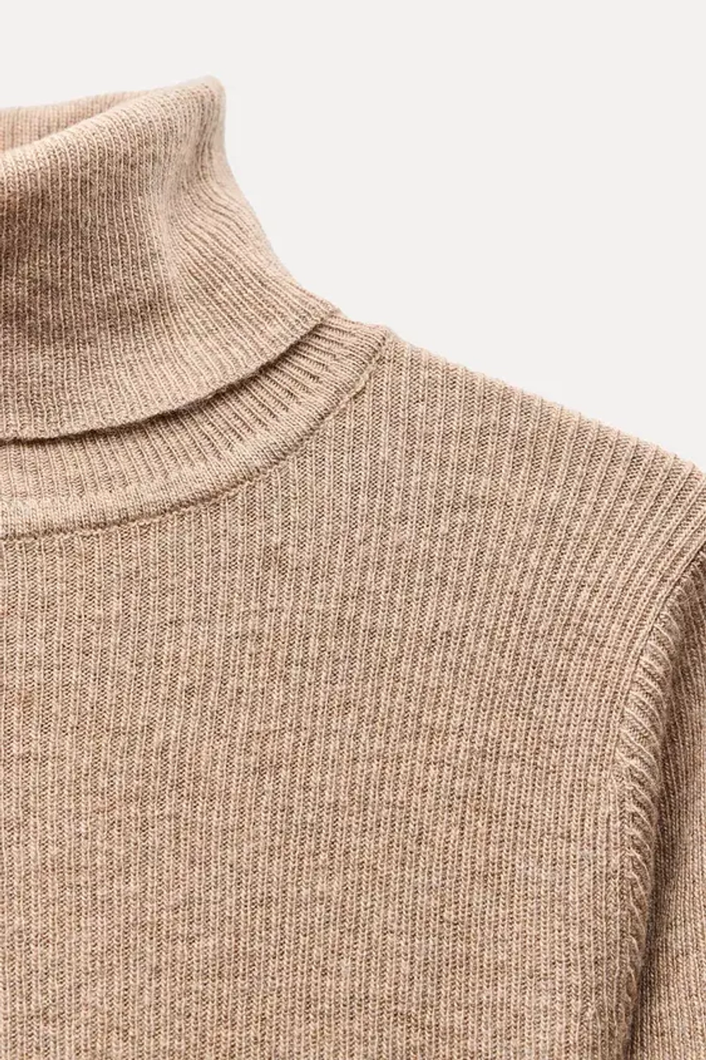 ZARA ТРИКОТАЖНЫЙ ТОП С ВЫСОКИМ ВОРОТНИКОМ, ТЕМНЫЙ БЕЖЕВО-КОРИЧНЕВЫЙ