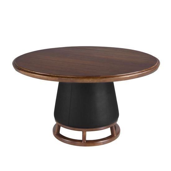 Круглый обеденный стол 1168 из темного ореха и обивкой из экокожи