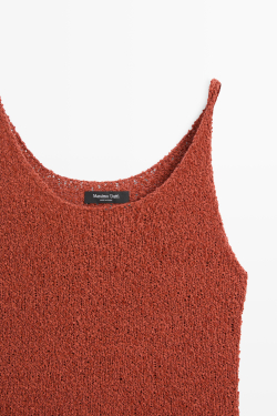 Massimo Dutti Топ без рукавов из смесовой хлопковой ткани, красновато-коричневый