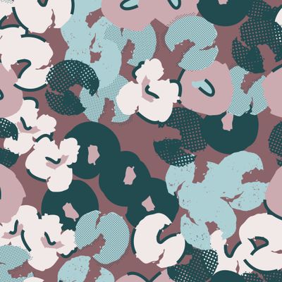 Принт с абстрактными цветами на бордовом фоне