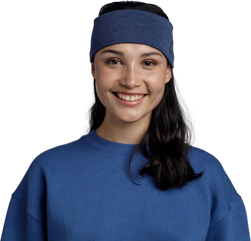 Шерстяная повязка на голову Buff Merino Wide Headband Solid Night Blue Фото 3