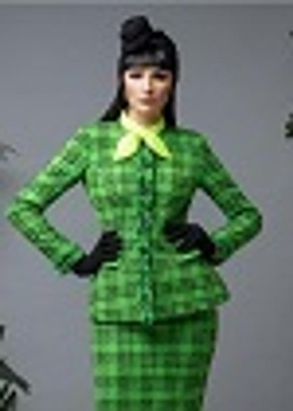 01-04-23 FW Приталенный твидовый жакет в клетку, зеленый, черный