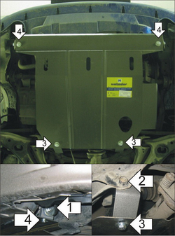 Защита картера Двигателя, КПП. 2 мм, Сталь. для Honda Civic VI 1995-2001 MOTODOR.00802