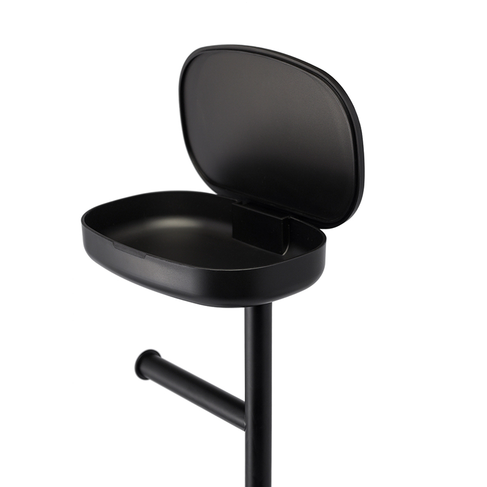 Держатель для туалетной бумаги с полочкой slim, черный