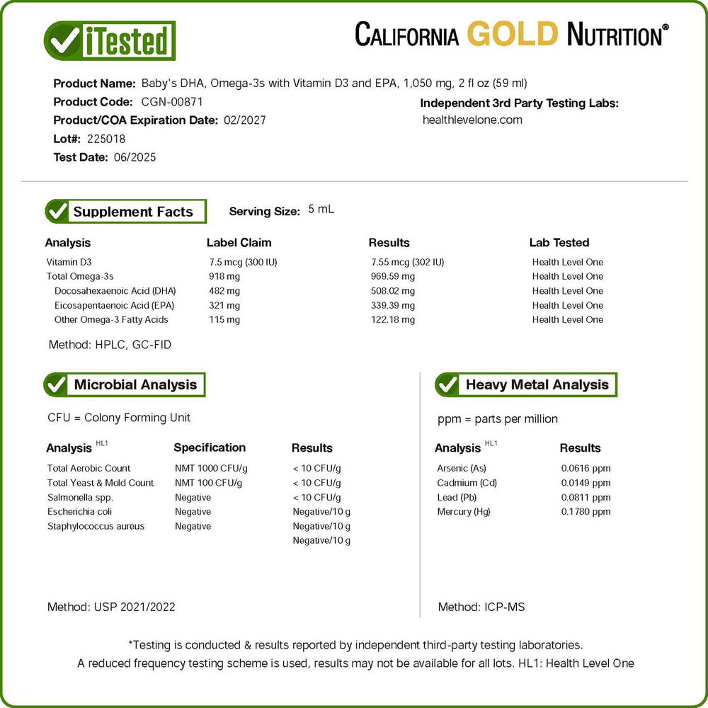 California Gold Nutrition, Baby, ДГК для детей, омега-3 кислоты с витамином D3 и ЭПК, 59 мл (2 жидк. унции)