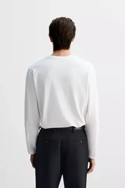 ZARA ФУТБОЛКА ИЗ ПЛОТНОГО ХЛОПКА С ДЛИННЫМИ РУКАВАМИ, БЕЛЫЙ