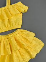 Костюм из муслина топ и юбка-шорты, желтый